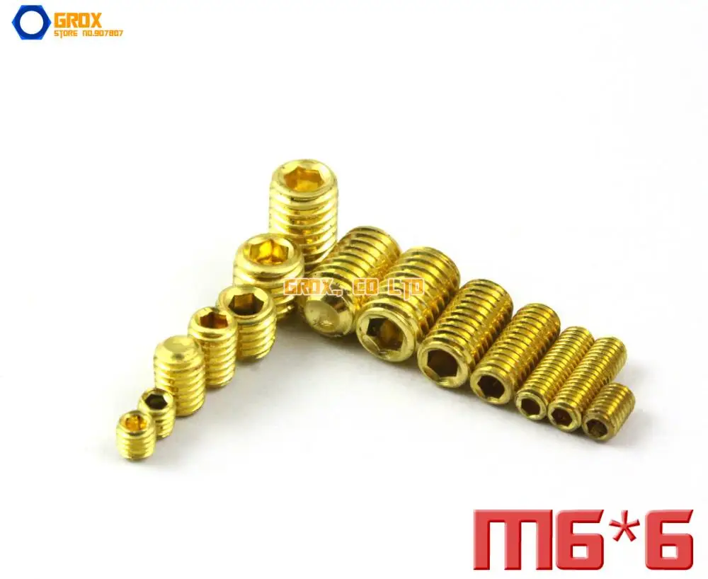 50-pieces-m6-x-6mm-brass-grub-screws-cup-point-hex-socket-set-screw