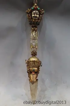 

15"Tibet Buddhist Crystal Gem Dorje Phurpa Pestle Vajra Mahakal Buddha statue
