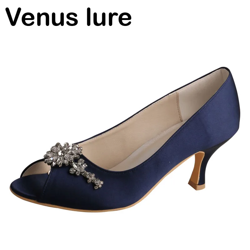 Custom Handmade Fashion Pumps Evening Party Shoes For Women Navy Open ...