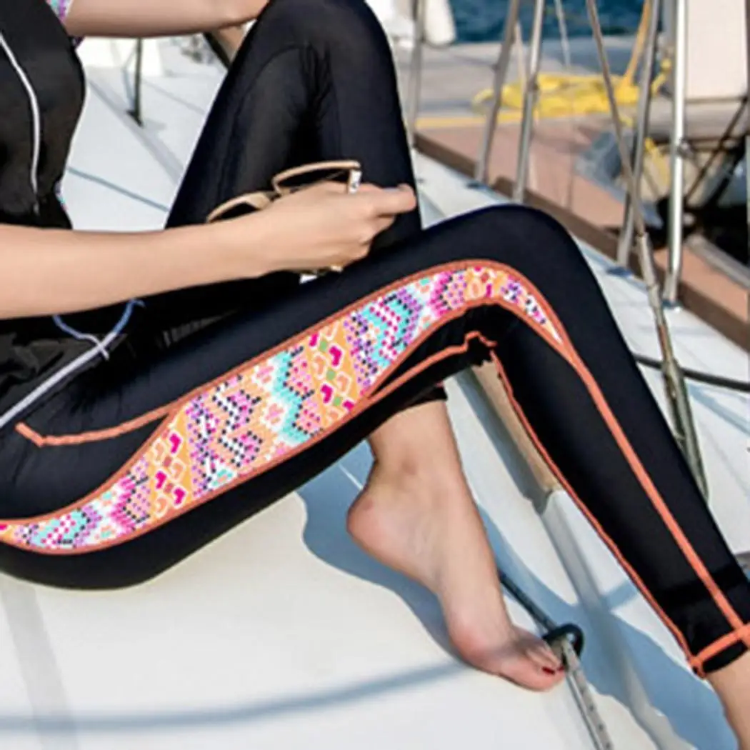 

Woman Rash Guard Legging Surfing Swimwear Sexy Front Zipper Swimsuit Bathing Suit Patchwork Pants
