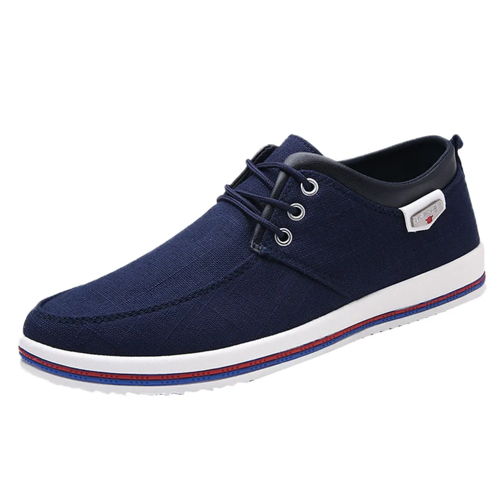 CHAMSGEND/Мужская обувь; однотонная парусиновая обувь; Повседневная обувь; Модная Удобная нескользящая обувь для учащихся - Цвет: Синий
