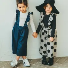 Комбинезон без рукавов с оборками для маленьких девочек, штаны, джинсовый комбинезон в горошек, милый костюм принцессы, летняя одежда, платье