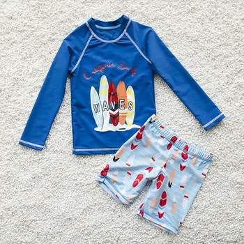 

Blue Cartoon Kids Swimsuit Quality Boys Baby Swimwear Two-pieces Bath Suit Infant New Arrival Long Sleeves Children Beachwear