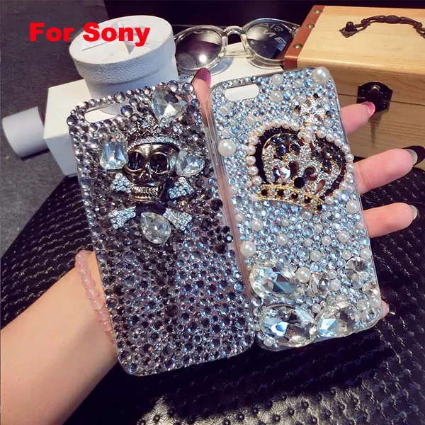 

Crown Phone Case Cover For Sony Xperia X performace XC XZ XA XA1 Ultra Skull Skeleton Rhinestone Diamond Phone cases