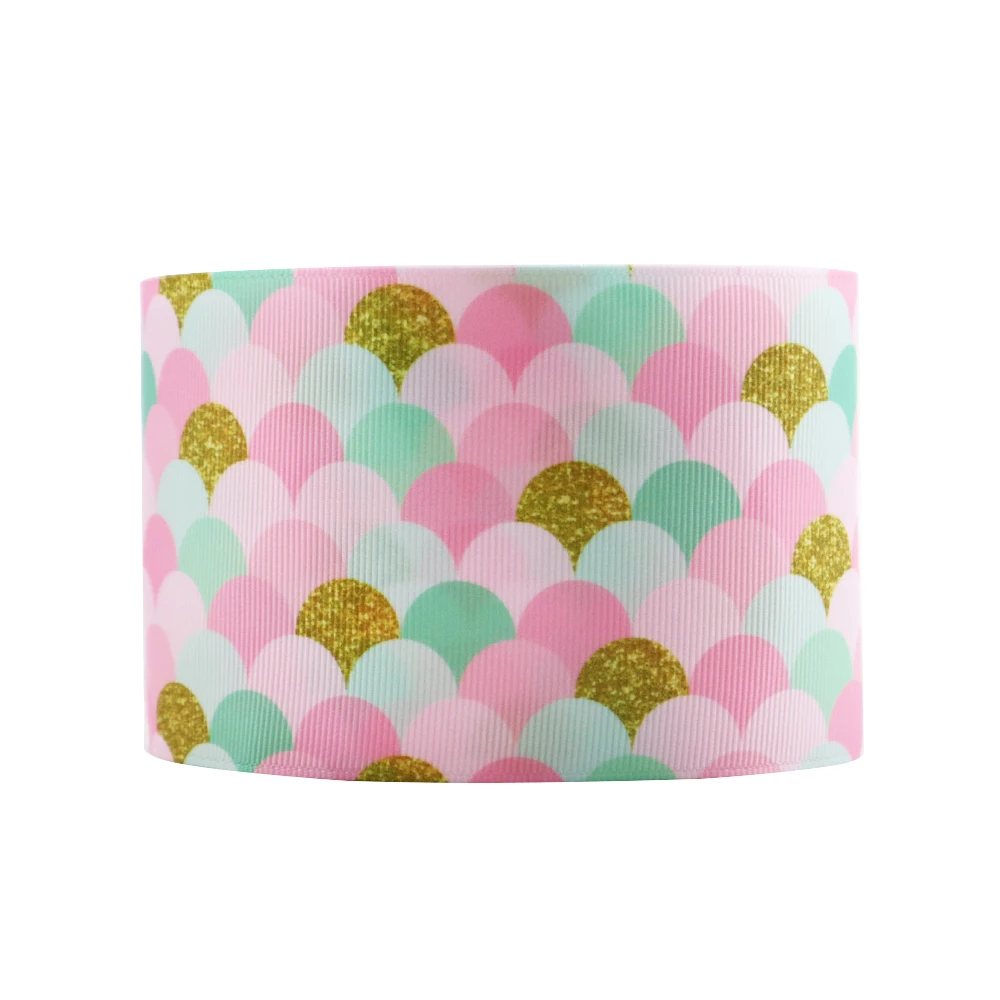 

david angie 3'' 75mm Mermaid Fish Scales Printed Glitter Grosgrain Ribbon 5yards,DIY Hair Bows Materials,Gift Wrap,5Yc3554