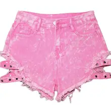 Высокая талия джинсовые летние женские шорты сексуальные полые несимметричные кисточки короткие