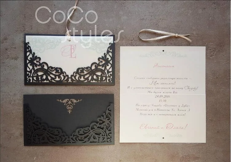  Cocostyles personalized vintage lace acrylic invitation card with laser cut envelope for chic weddi - 32891220509