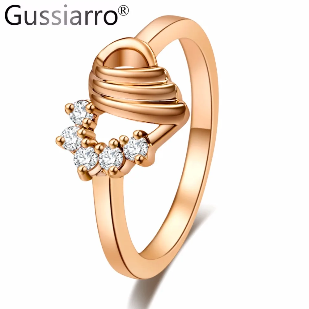 

Gussiarro Party Heart AAA Cubic Zircon Engagement Rings for women Gold Color Wedding Rings Female Anel Jewelry Top Quality Gift