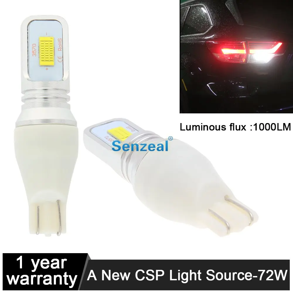 

SENZEAL 2pcs 72W 1000Lm W16W Led Lights T15 3570 CSP 12-24V Brake Light Tail 921 Signal Lights Clearance 912 LED Bulbs 906 Lamps