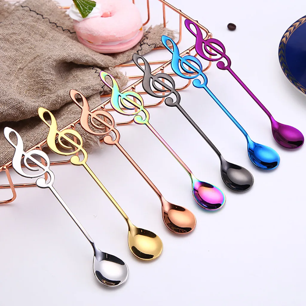 Multifunctional Coffee Spoon Colorful Musical Note Pattern Handle Spoons Flatware Ice Cream Drinking Tools Kitchen Gadgets