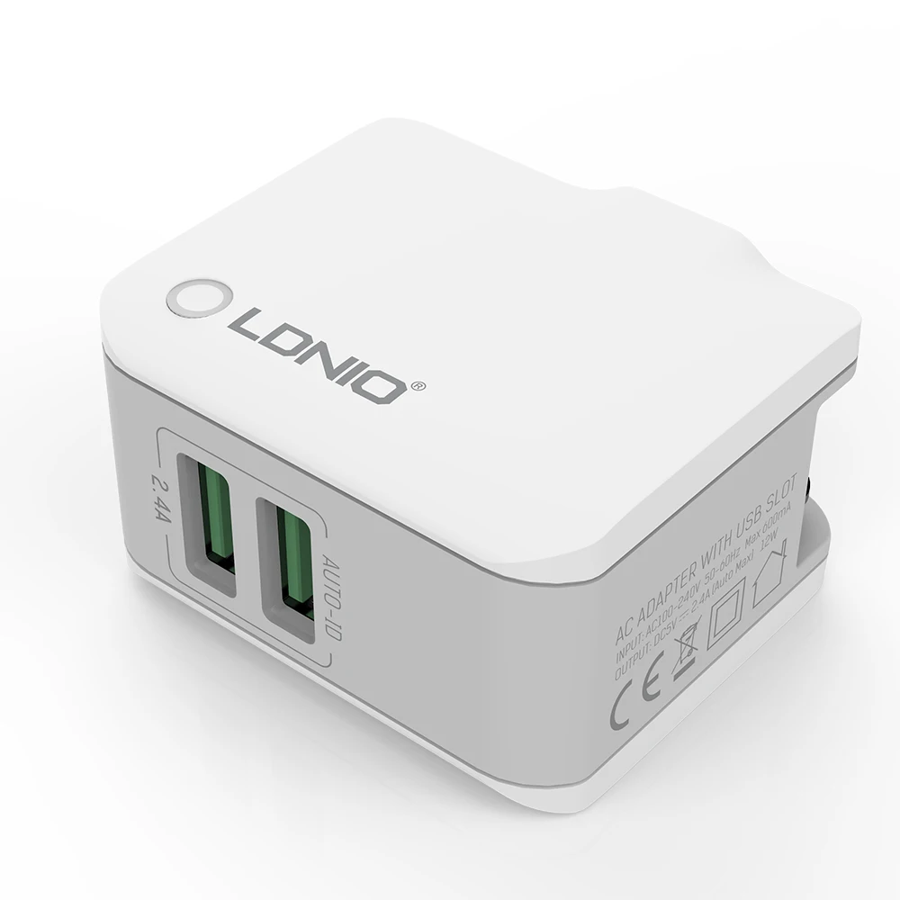 LDNIO EU Plug 2.4A Быстрая зарядка type-C двойной usb-порт для путешествий домашнее настенное зарядное устройство Съемный штекер для iPhone HUAWEI XIaomi