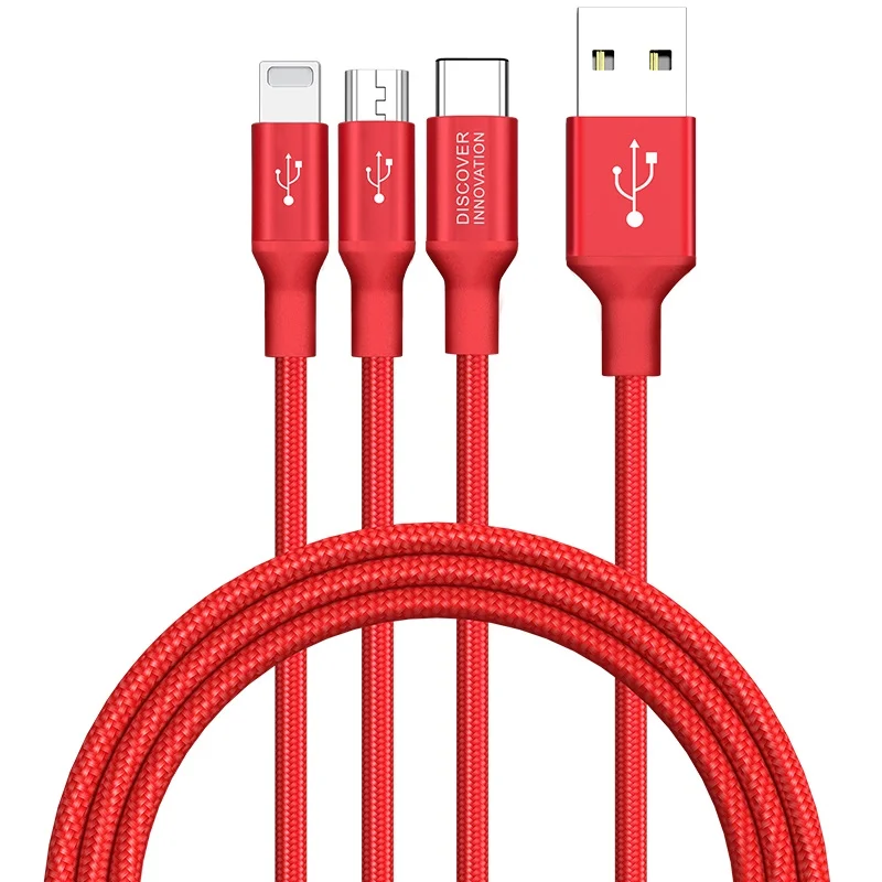 5 V/3A NILLKIN нейлоновый usb-кабель для зарядки и быстрой зарядки для iPhone кабель для быстрозаряжаемый Micro Тип-c 3-в-1 кабель для Oneplus X 7 Redmi Note 7 mi9 se - Цвет: Красный