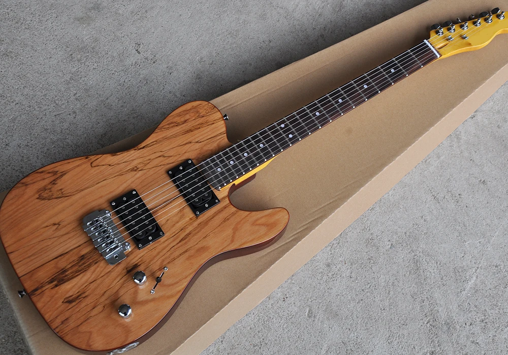 

Factory Natural Wood Color Electric Guitar with Map Pattern Veneer,Yellow Headstock,Rosewood Fretboard,Can be customized