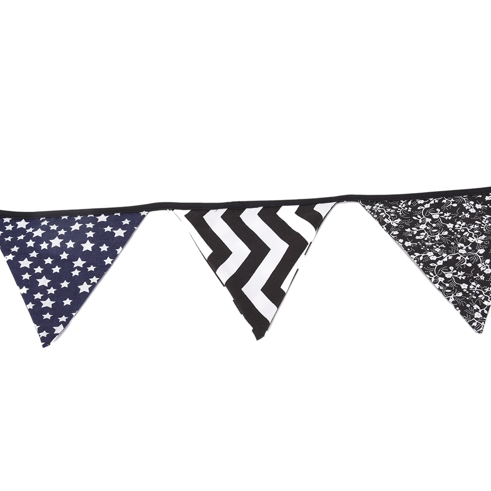 12 Flags New Fabric Cotton Banner Bunting Black and White Pennant Flags Garland Special Baby Shower Outdoor Tent Decoration