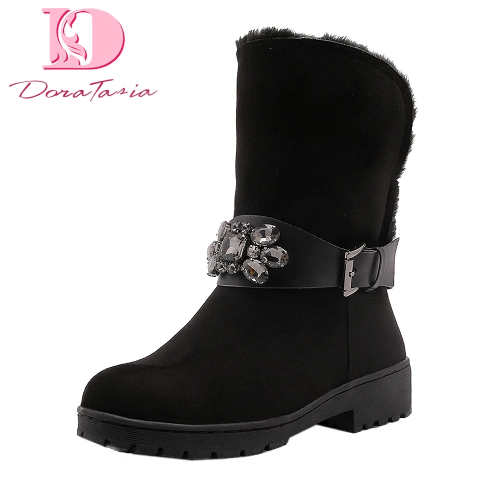 

Doratasia Brand new Large Size 33-43 Dropship Warm Plush Winter Boots Woman Shoes Slip On Mid Calf Boots Female snow boots
