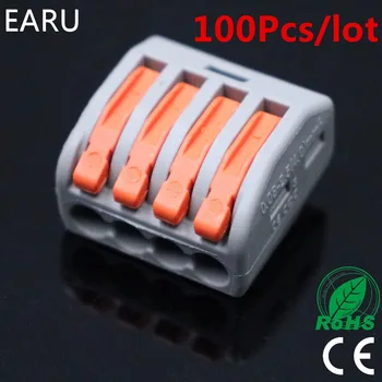 

100Pcs PCT-214 PCT214 222-414 Universal Compact Wire Wiring Connectors Connector 4 Pin conductor terminal block lever fit