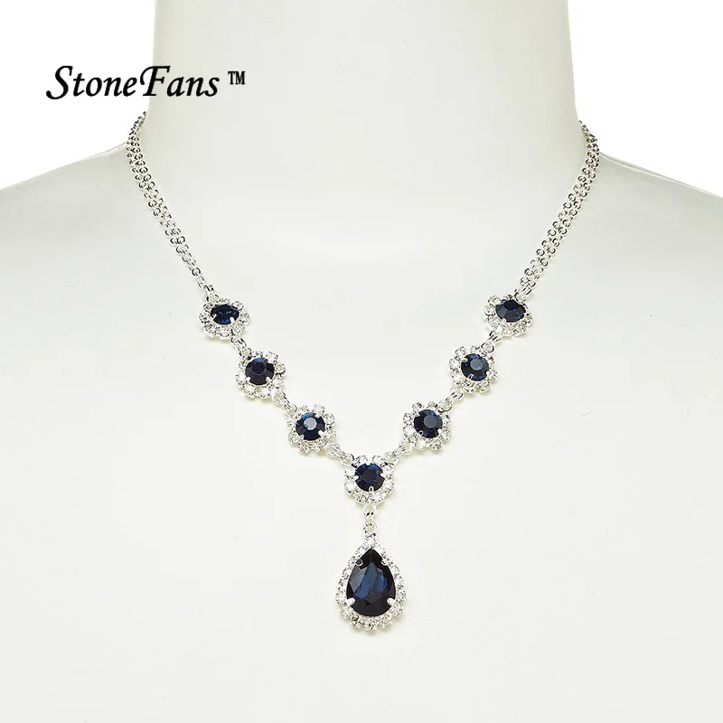 StoneFans Rhinestone Water Drop Necklace Simple Y Chain Necklace Pendant Crystal Silver Dropship