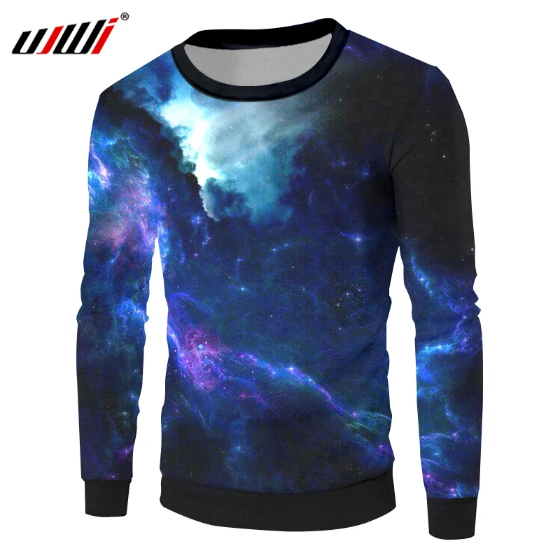 

UJWI Casual Sweatshirts Men Hip Hop Sportwears Long Sleeve O Neck Pullovers Man's Print Blue Galaxy Space 3D Sweatshirt Hoodies
