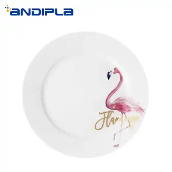 

10inch Creative Hand Painted Flamingo Pattern Plate Home Breakfast Spaghetti Omelette Saucer Steak Dish Bone china Dinnerware