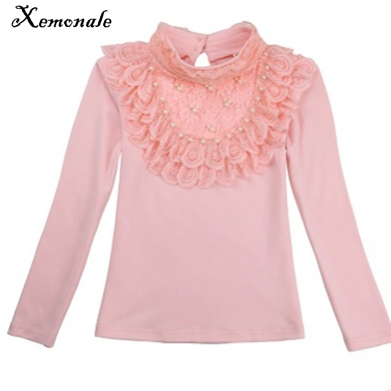 

Xemonale Autumn Winter 2018 Girls Clothes Children Turtleneck Shirt Fashion Long-Sleeved Funny T-Shirt Student Girls Lace Tops