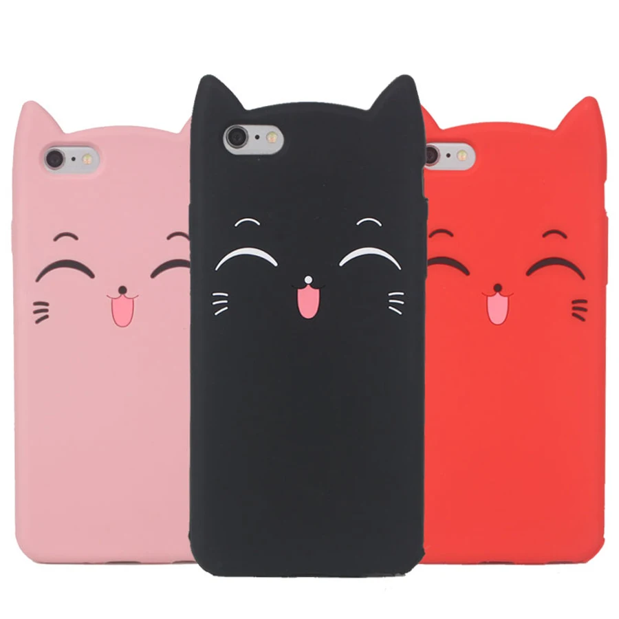 

3D Smile pink Cat Ears Beard Soft Silicone Phone Case for iphone 5 se 6 6s 7 8 plus X samsung s8 s9 plus s6 s7 edge back Cover