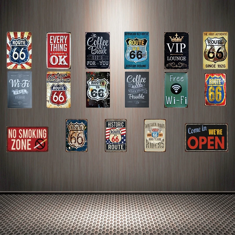 

[ Mike86 ] Come In Open Free WiFi Route 66 VIP Lounge Tin Sign Custom Poster Personality Classic Metal Painting Decor Art ZZ-09