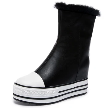 

Women Shoes Winter Warm Women's Ankle Boots 2018 New Dropshipp Platform Wedge Heel Boots Zipper Women Round Toe Leather Boots