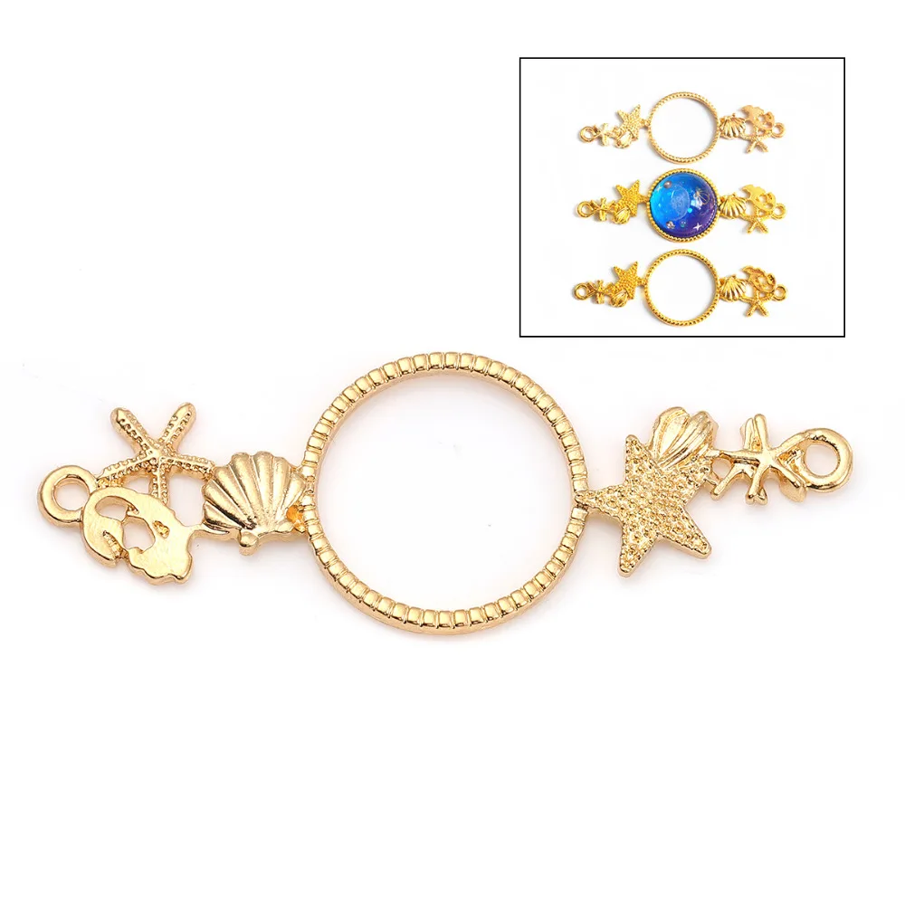 

Doreen Box Zinc Based Alloy Open Back Bezel Connectors For Resin Light Golden Starfish Shell 65mm(2 4/8") x 23mm( 7/8"), 5 PCs