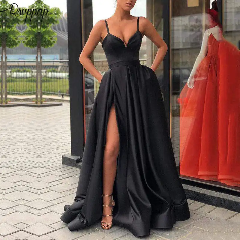 

Long Evening Dress 2019 Simple Custom Made Sweetheart Lebanon Design Sexy High Slit Black Formal Evening Party Gowns