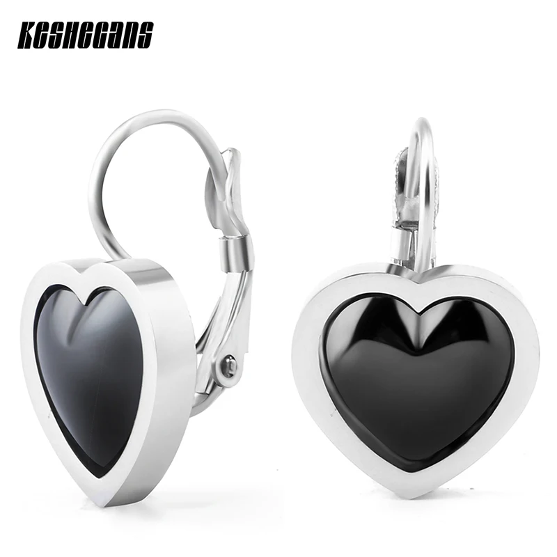 

2017 New Hot Elegant Huggie Heart Earrings Stainless Steel Unique Small Ceramic Black White Stud Earrings Women Fashion Jewelry