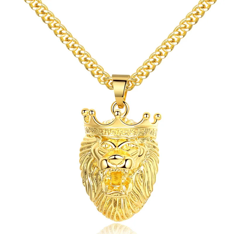 

Hip Hop Big Lion Head Pendant & Necklace Animal Vintage Gold Color 60cm Chain Necklace For Men/Women Jewelry Bijoux Gift AAN214