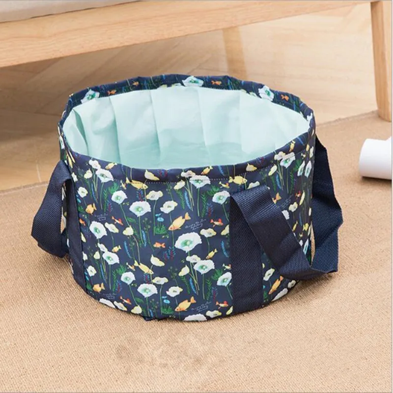 Не упустите Портативный складной умывальник путешествия открытый пены сумка для белья промывка бассейна ногой ведро брезент сумка, косметичка - Цвет: Navy flower