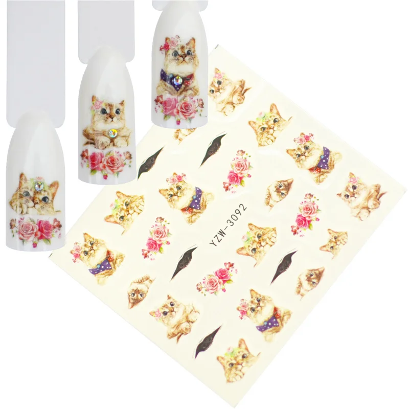 

YWK 12 Designs Nail Art Gemstone Necklace Perfectly Combined Cute Cat Pattern Water Transfer Stickers Nail Decals Nail Sticker