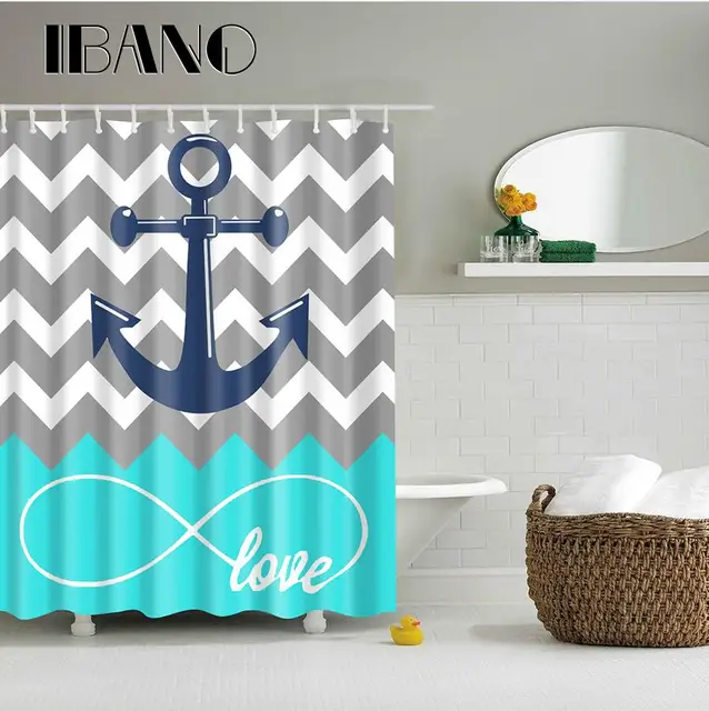 Buy Striped Anchor Pattern Shower Curtain Waterproof