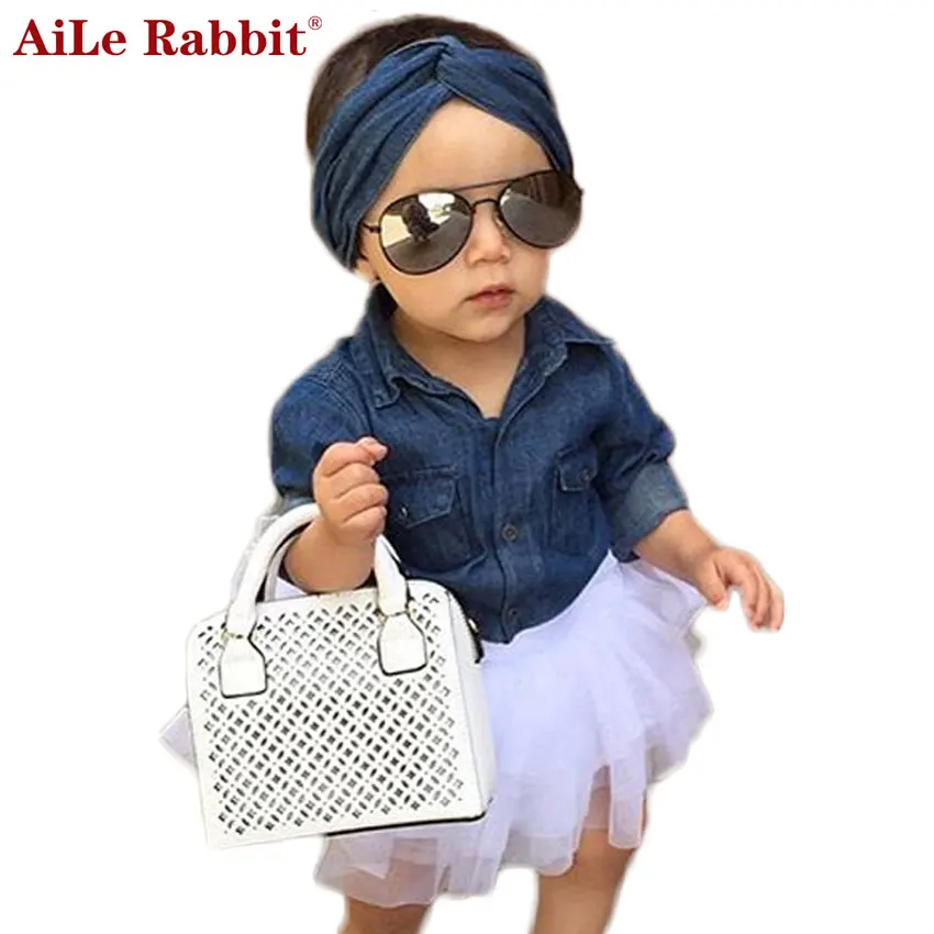 AiLe Rabbit INS/новые джинсовые топы для маленьких девочек рубашка юбка пачка платье
