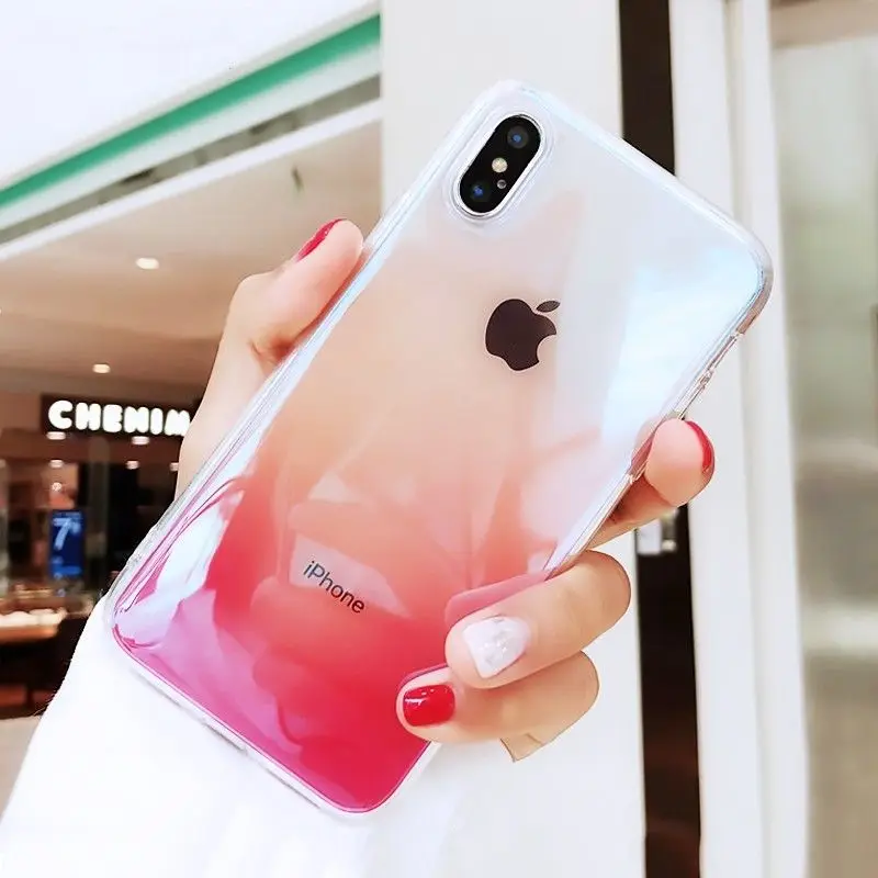 Gradient Color Clear Phone Case For iPhone X XR XS Max 6 S 6S 7 8 Plus 7Plus Transparent Soft Silicone Colorful Cover Case Coque