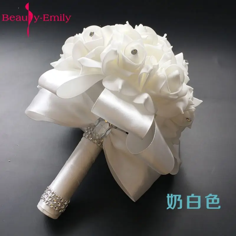 Свадебное украшение подружки невесты цветочное Мыло свадебный букет из роз белый атлас романтический свадебный букет много цветов - Цвет: Слоновая кость