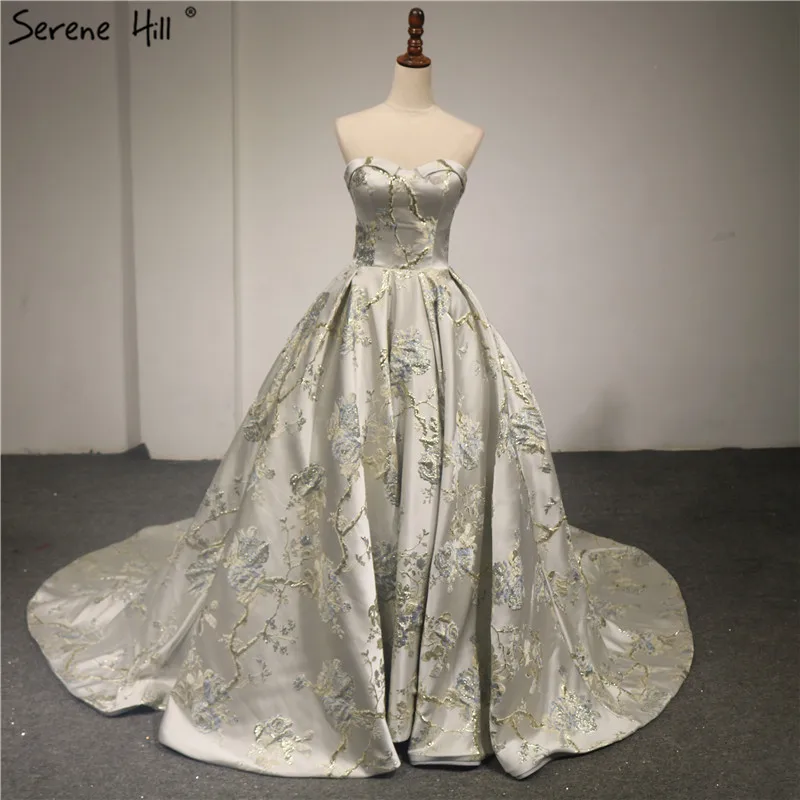 

Newest Sexy Off Shoulder Satin Evening Dresses Embroidery Sequined Fashion High-end Evening Gowns 2019 Real Photo