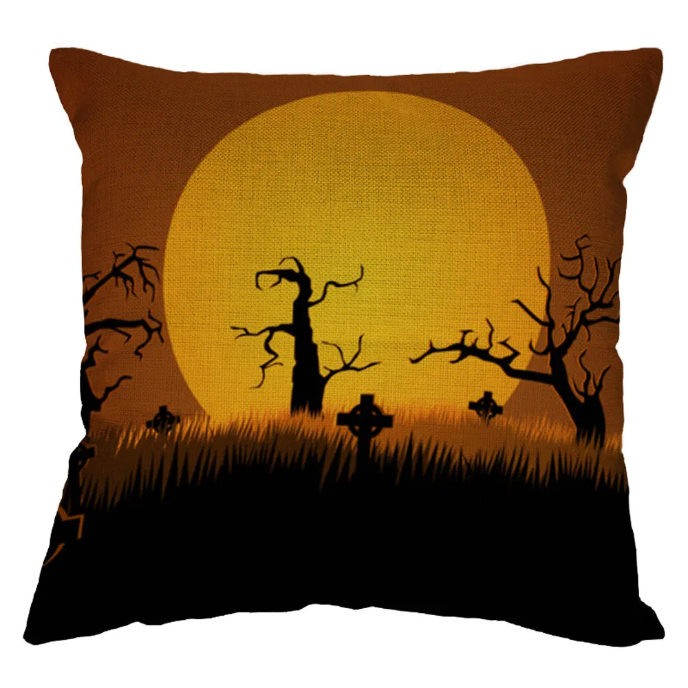 Halloween Pillow Cases Upholstery Eco Friendly Linen Pumpkin Decorative