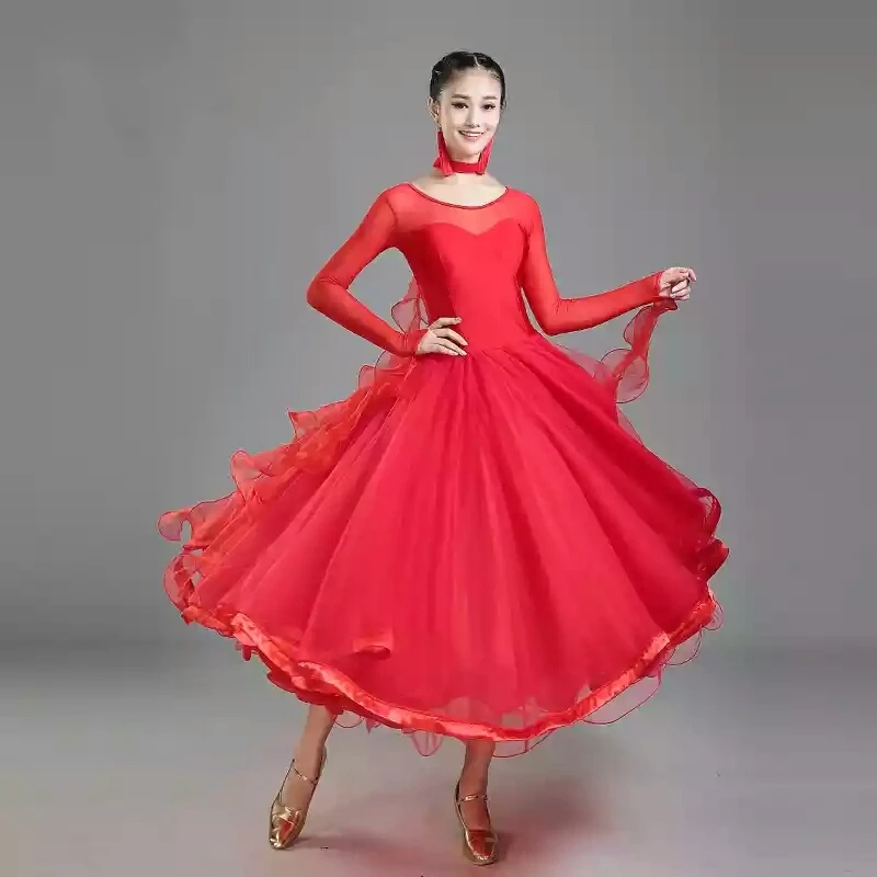 Новинка, 4 цвета, женское платье для бальных танцев, стандартные юбки для бальных танцев, женские платья, Vestido De Formatura, платье для вальса - Цвет: Красный
