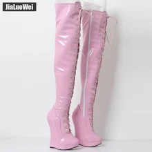 Jialuowei/ботинки на очень высоком каблуке 18 см, на танкетке, без каблука, на шнуровке, на молнии, Фетиш Экзотика, сексуальные, с промежностью, ботфорты выше колена