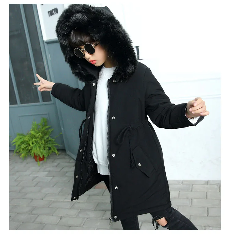 New 2018 Fur Hooded Jackets For Girls Thick Kids Long Cotton Coats Baby Big Girl Winter jacket Children Outerwear & coats Tops Clothes (12)