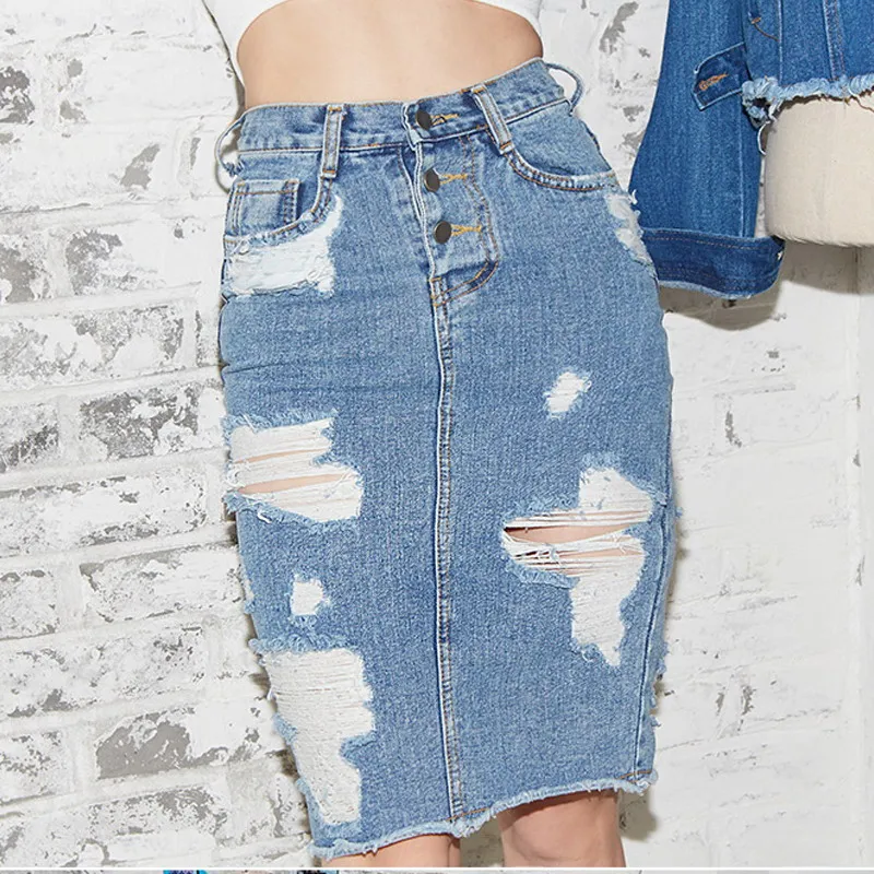 Summer Denim Skirt Girl Knee Length 