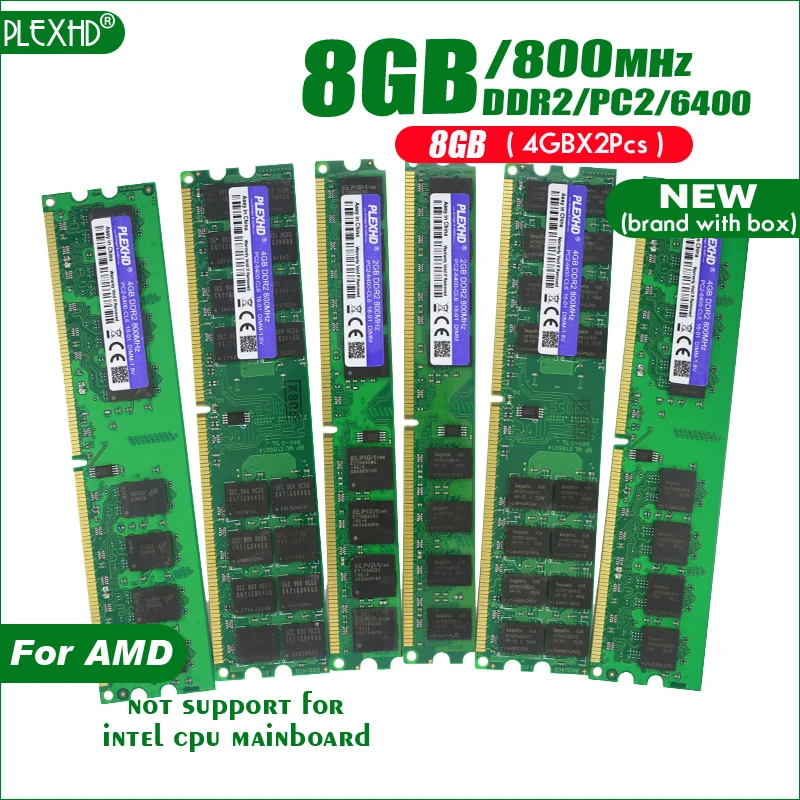 PLEXHD 8 Гб(4 Гб X 2 шт) DDR2 PC2-6400 800 МГц 8 г PC2 6400 для настольных ПК DIMM память ram 240 контакты для AMD