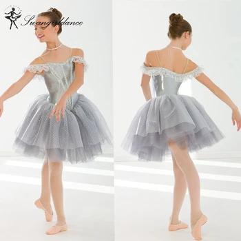 

girls gray sleeping beauty lyrical dance tutu dress costume child ballerina performance tutu dress BL0131