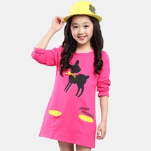 Платья для девочек, осенние платья с принтом для девочек Детские платья с длинными рукавами зимняя повседневная подростковая одежда для девочек 4, 6, 8, 12 лет