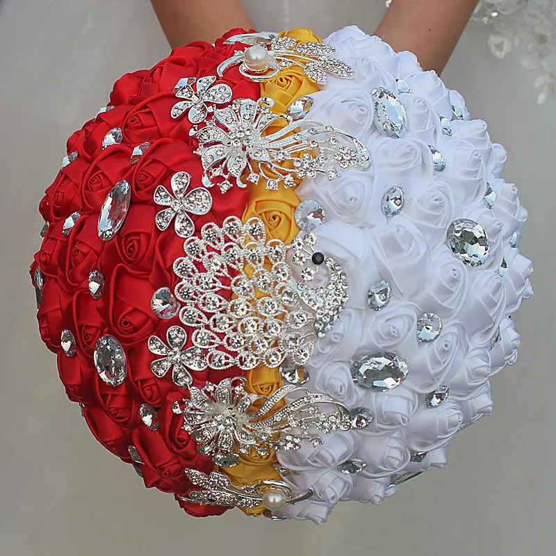24 см свадебные букет различных цветов атласа стразы украшают Свадебные букеты моделирования розы
