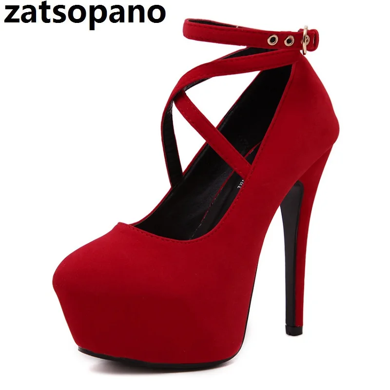 

2019 Shoes Woman Pumps Cross-tied Ankle Strap Wedding Party Shoes Platform Fashion Women Shoes High Heels Suede Ladies Shoes