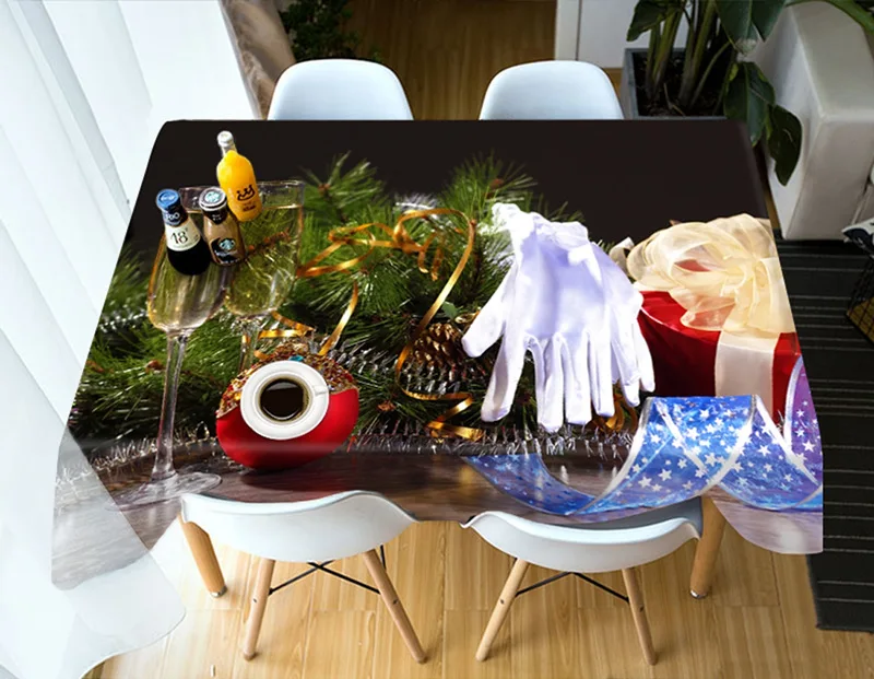 Плотная хлопковая скатерть с 3d рисунком шампанского и вина, пылезащитная ткань, прямоугольная и круглая скатерть для Рождества - Цвет: D