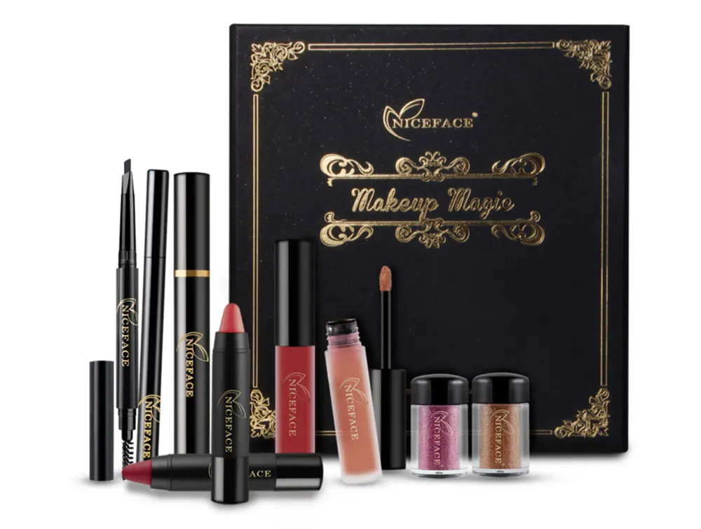 9Pcs Cosmetics Makeup Set Powder Eye Makeup Eyebrow Pencil Curling Mascara Sexy Matte Lipstick Pen Tool Kit for Daily Use (10)